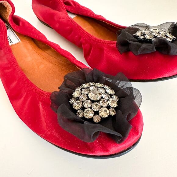 Lanvin Ballet Crystal Embellished Slip On Flats Red 40 - Picture 4 of 11